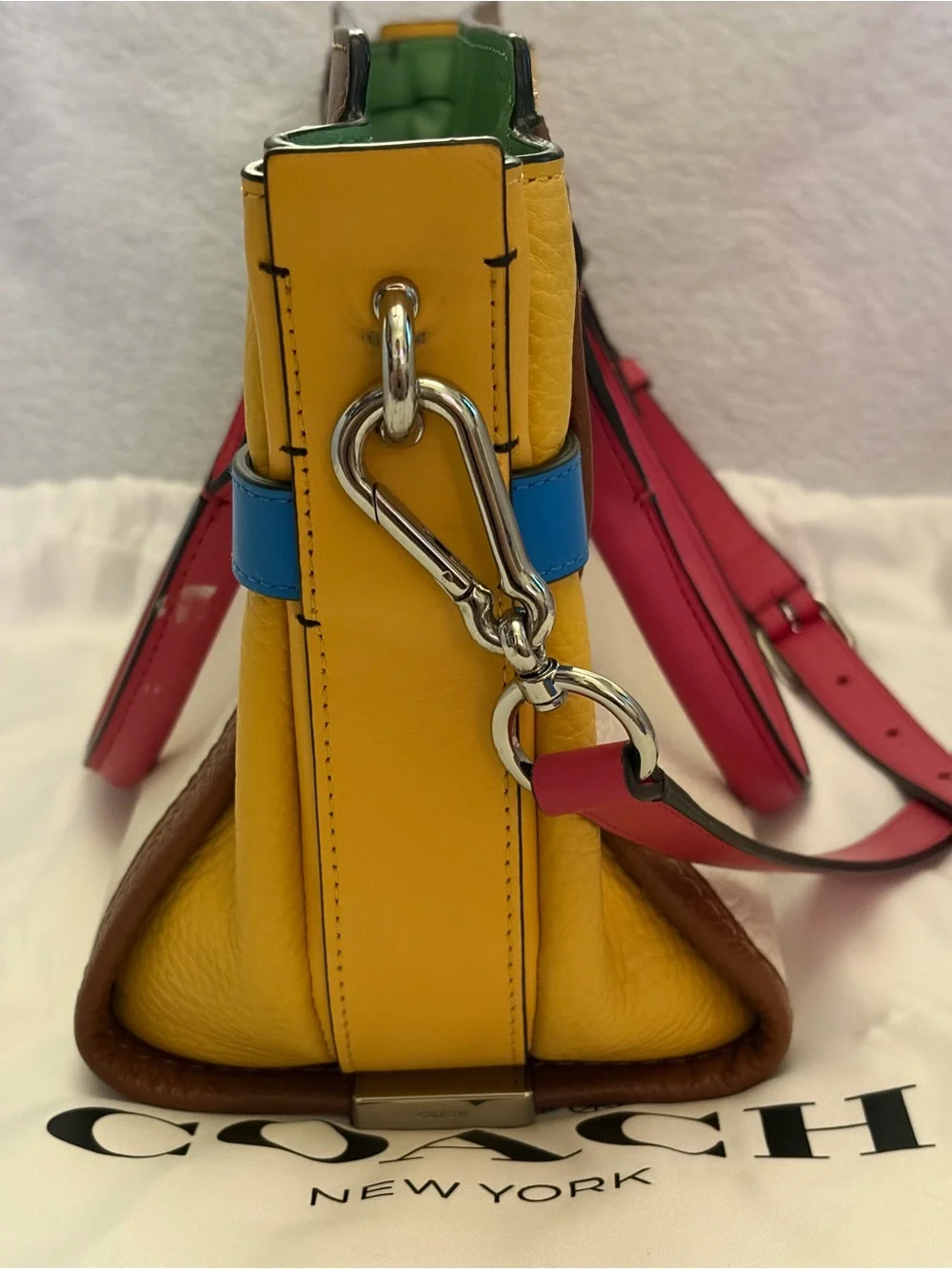 Coach Multicolor Leather Swagger Satchel — White, Yellow, Pink & Blue Trim
